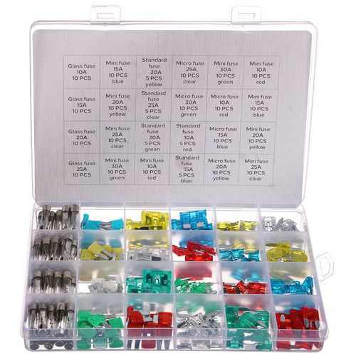 Sada nožových a skleněných automobilových pojistek MECHANIC FUSE SET 215 SIXTOL V automobilech<br />V motocyklech<br />Materiál: zinek
