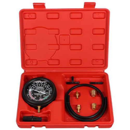 Sada pro podtlakové/vakuové testování palivového čerpadla MECHANIC FUEL TESTER 9 SIXTOL Snadné použití<br />Různé nástavce<br />Pevný kufřík pro přepravu a skladování<br />Podtlakové/vakuové testování palivového čerpadla<br />Typ manometru: analogový<br />Stupnice manometru: 0-0