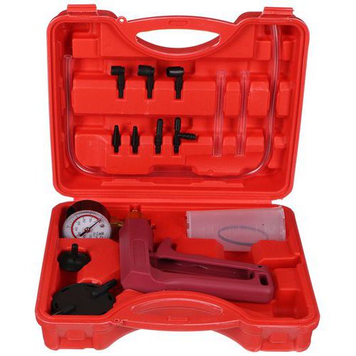 Sada pro podtlakové/vakuové testování brzdových systémů MECHANIC BRAKE TESTER 17 SIXTOL Snadné použití<br />Upouštěcí ventil<br />Široká škála nástavců<br />Pevný kufřík pro přepravu a skladování<br />Podtlakové/vakuové testování brzdových systémů<br />Testování podtlakového magnetického ventilu<br />Testování MAP senzorů<br />Testování tlaku palivové nádrže<br />Odvzdušnění brzdových systémů<br />Materiál: ocel