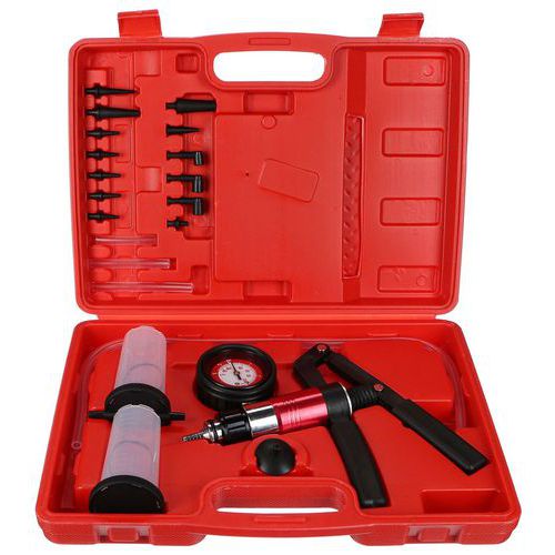 Sada pro podtlakové/vakuové testování brzdových systémů MECHANIC BRAKE TESTER 22 SIXTOL Snadné použití<br />Upouštěcí ventil<br />Široká škála nástavců<br />Pevný kufřík pro přepravu a skladování<br />Podtlakové/vakuové testování brzdových systémů<br />Testování podtlakového magnetického ventilu<br />Testování MAP senzorů<br />Testování tlaku palivové nádrže<br />Odvzdušnění brzdových systémů<br />Materiál: ocel