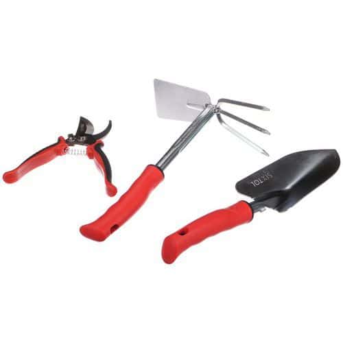 Sada zahradního nářadí GARDEN SET 3 SIXTOL Nářadí vyrobeno z korozivzdorné uhlíkové oceli<br />Ergonomická rukojeť s pogumovaným povrchem proti prokluzování v ruce<br />Velmi komfortní používání<br />Červená rukojeť pro dobrou viditelnost v zelené trávě<br />Barva našeho nářadí není pouze designový prvek