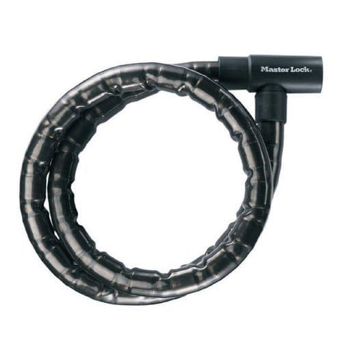 Panceřované ocelové lanko Master Lock 120cm Pancéřovaná ocelová lana dlouhá 1 200 nebo 2 000 mm průměr 22 mm.<br />Vinylový potah zabraňuje poškrábání laku.<br />Lano obsahuje integrovaný zámek s diskovou cylindrickou vložkou odolnou proti vyhmatání.<br />Bezpečnostní třída Master Lock™ 14.