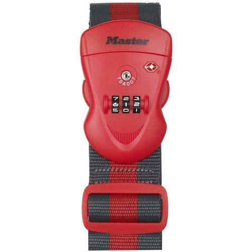 Popruh na zavazadlo TSA kombinační Master Lock Nastavitelný popruh pro zavazadla s plastovou přezkou.<br />Schválený agenturou TSA.<br />Délka popruhu 2 000 mm