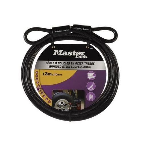 Ohebné ocelové lanko Master Lock 300cm Ohebné lanko z pletené oceli zakončené smyčkou.<br />Délka lanka 3 000 mm