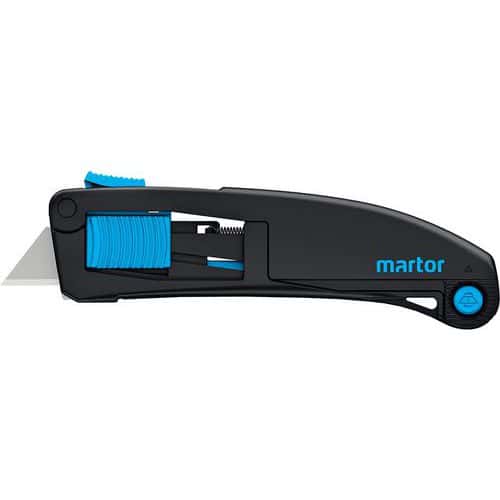 Bezpečnostní nůž Martor Secupro Maxisafe Bezpečnostní nůž Secupro Maxisafe je ergonomický a lehký s automaticky zasouvatelnou čepelí.<br />Palec je při řezání držen na jezdci.<br />Díky trojitému posuvníku je vhodný pro praváky i leváky.