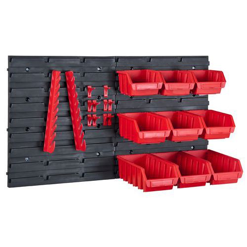 Nástěnný jednostranný regál s boxy FixWall STARTER (9 ks) Nástěnný plastový jednostranný regál s boxy typu Ergobox 1