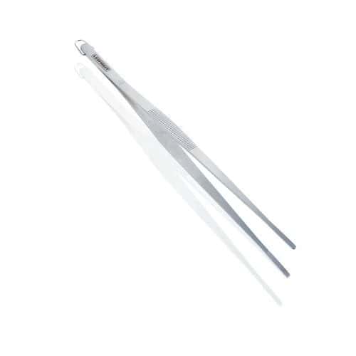 Kuchyňská pinzeta 20cm Vysoce kvalitní kuchyňské pinzety z nerezavějící oceli 18/8.  Pro otáčení či dekoraci horkého pokrmu přímo na pánvi či grilu. Včetně očka pro snadné zavěšení na háček.
