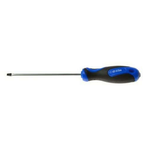 Plochý šroubovák 3 x 100mm GEKO Vyrobeno ze silné chrom vanadiové oceli<br />Magnetická špička<br />Rukojeť s praktickým otvorem k zavěšení<br />Rukojeť s měkkým úchopem ze dvou materiálů (plast + guma)