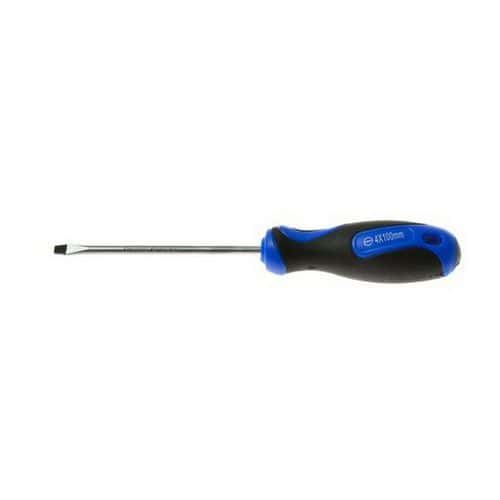 Plochý šroubovák 4 x 100mm GEKO Vyrobeno ze silné chrom vanadiové oceli<br />Magnetická špička<br />Rukojeť s praktickým otvorem k zavěšení<br />Rukojeť s měkkým úchopem ze dvou materiálů (plast + guma)