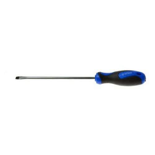Plochý šroubovák 5 x 150mm GEKO Vyrobeno ze silné chrom vanadiové oceli<br />Magnetická špička<br />Rukojeť s praktickým otvorem k zavěšení<br />Rukojeť s měkkým úchopem ze dvou materiálů (plast + guma)