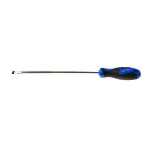 Plochý šroubovák 5 x 200mm GEKO Vyrobeno ze silné chrom vanadiové oceli<br />Magnetická špička<br />Rukojeť s praktickým otvorem k zavěšení<br />Rukojeť s měkkým úchopem ze dvou materiálů (plast + guma)