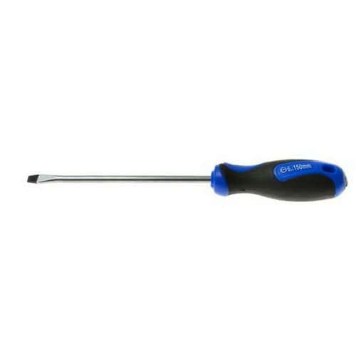 Plochý šroubovák 6 x 150mm GEKO Vyrobeno ze silné chrom vanadiové oceli<br />Magnetická špička<br />Rukojeť s praktickým otvorem k zavěšení<br />Rukojeť s měkkým úchopem ze dvou materiálů (plast + guma)