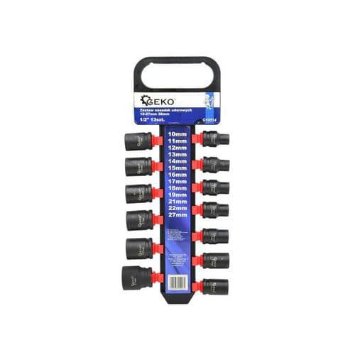 Sada 13 nástrčných rázových hlavic 1/2" 10-27mm 38mm GEKO 10mm<br />11mm<br />12mm<br />13mm<br />14mm<br />15mm<br />16mm<br />17mm<br />18mm<br />19mm<br />21mm<br />22mm<br />27mm