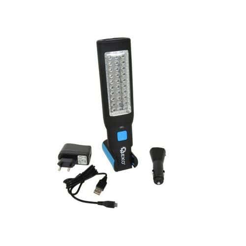 Dílenská lampa 30 + 7LED 1800mah 230V/12V GEKO Otočná hlava pro různé úhly paprsku<br />Poskytuje až 15hod (7 LED) nepřetržitého používání<br />Dobíjecí Li-Ion baterie<br />Nárazuvzdorný design<br />Odolné proti olejům a vodě<br />Typ žárovky: SMD LED<br />Počet žárovek: 30 + 7<br />Životnost LED: 100 000 hodin<br />Kapacita baterie: 1800 mAh 3.7V Li-Ion<br />Doba nabíjení: 4 - 5 hodin<br />Čas provozu: 4hod (30LED) - 15hod (7LED)<br />Nabíjecí adaptéry: DC 12V / AC 230V<br />Materiál: ABS