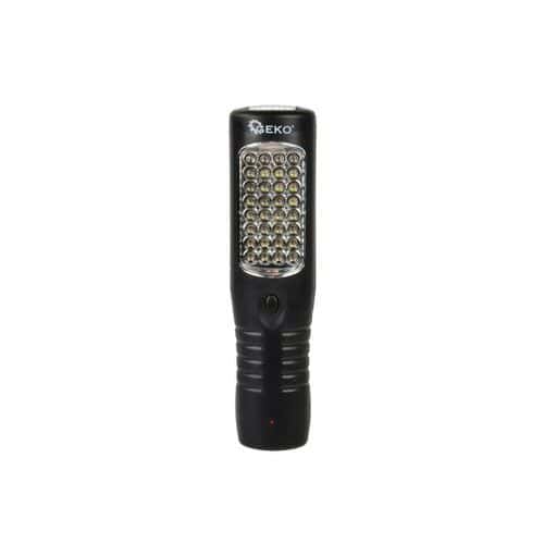 Dílenská lampa 28 + 4 + 3 LED 230V/12V GEKO Indikátor nabíjení<br />Dobíjecí Li-Ion baterie<br />Nárazuvzdorný design<br />Odolné proti olejům a vodě<br />Typ žárovky: SMD LED<br />Počet žárovek: 35<br />Životnost LED: 100 000 hodin<br />Kapacita baterie: 2000 mAh 3.7V Li-Ion<br />Doba nabíjení: 4 - 5 hodin<br />Čas chodu: 3 - 4 hodiny<br />Nabíjecí adaptéry: DC 12V / AC 230V<br />Materiál: ABS