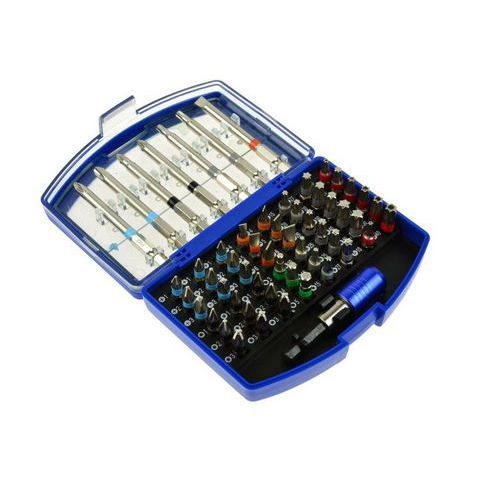 Sada bitů 56ks CrV GEKO 1x magnetický držák pro bity 65 mm<br />3x PH1<br />3x PH2<br />3x PH3<br />3x PZ1<br />3x PZ2<br />3x PZ3<br />2x SL4<br />2x SL5<br />2x SL6<br />1x H3<br />1x H4<br />1x H5<br />2x T10<br />2x T15<br />2x T20<br />2x T25<br />2x T27<br />2x T30<br />2x T40<br />6x Torx Tamper: T10
