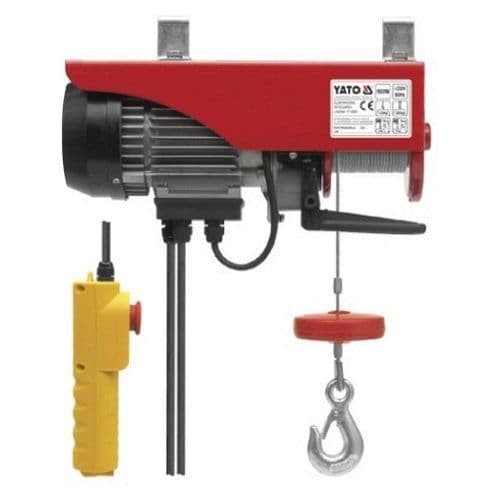 Elektrický naviják 500W 125/250Kg YATO Napětí: 230V / 50Hz<br />Příkon: 500W<br />Nosnost: 250 kg<br />Výška zdvihu: 11m-125kg (dvojitý závěs 5
