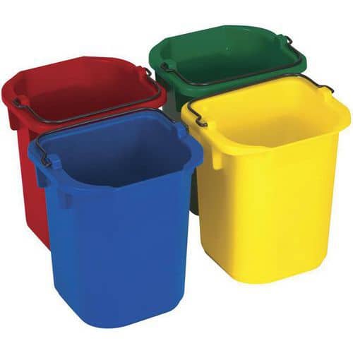 Kbelíky s barevným značením – 5 l – Rubbermaid Sada 4 polypropylenových kbelíků.<br />Barevné kódování (4 barvy -.<br />červená