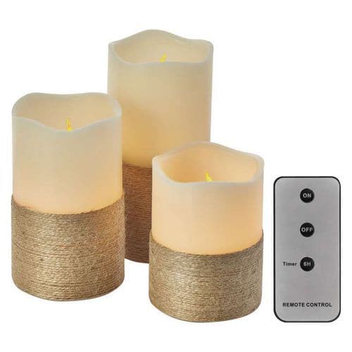 LED dekorace - vosková svíčka omotaná provázkem