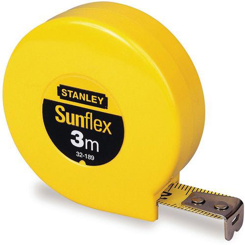 Měřící pásmo Sunflex – Stanley Měřicí pásmo Sunflex dodávané s nárazuvzdorným pouzdrem ABS.<br />Zaoblený tvar pro dobrý úchop.<br />Nezamykací kapesní měrka.